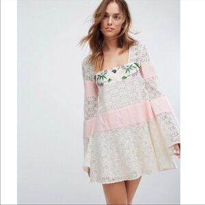 Majorelle offwhite Pink floral Embroidered lace Groove mini dress S NWOT